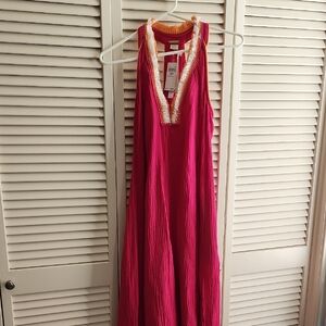 NEW Magaschoni Pink Maxi Dress with Orange Trim